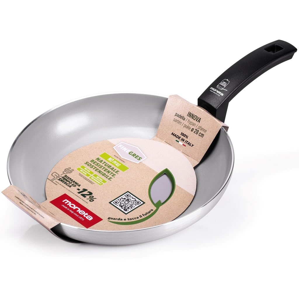 Moneta Innova Frying Pan 28 cm, Natural FineGres Coating (NO PFAS), Also Suitable for Induction, 100% Made in Italy