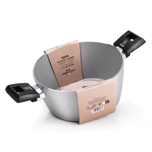 Moneta Innova Saucepan, 2 m, 20 cm, Natural FineGres Coating (NO PFAS), Also Suitable for Induction, 100% Made in Italy