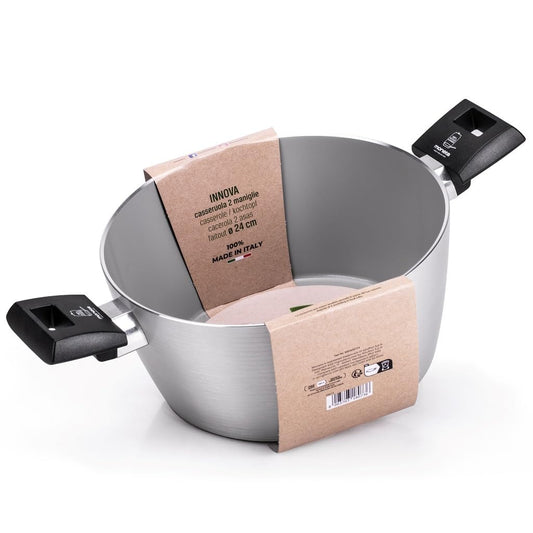 Moneta Innova Saucepan 2 m 24 cm, Natural FineGres Coating (NO PFAS), Also Suitable for Induction, 100% Made in Italy
