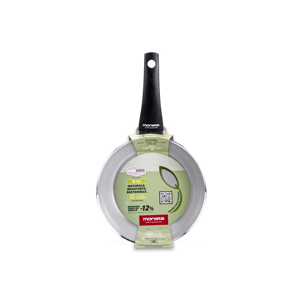 Moneta Futura padella 26 cm, natural rivestimento FineGres (NO PFAS), anche per induzione, Made in Italy