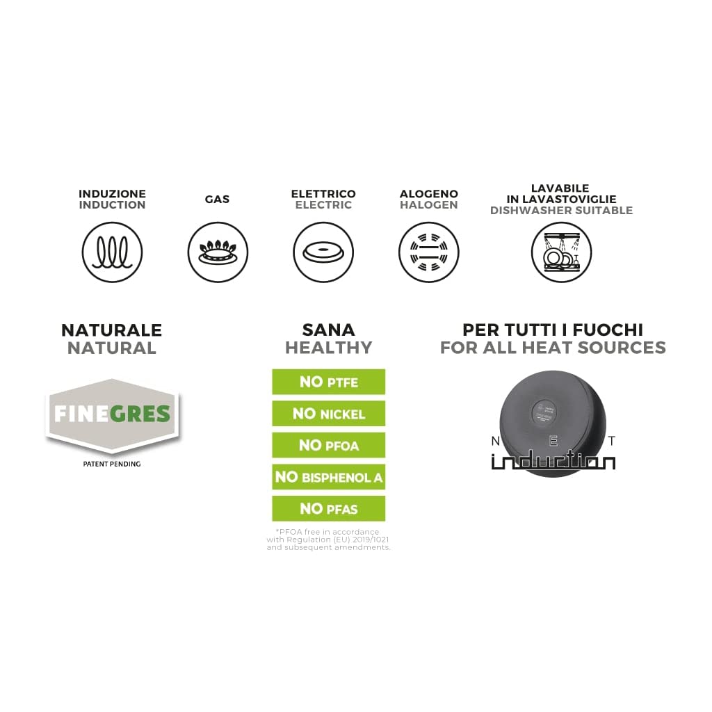 Moneta Futura Saucepan ?20 cm, Natural FineGres Non-Stick Coating, Also Suitable for Induction Hobs, 100% Made in Italy