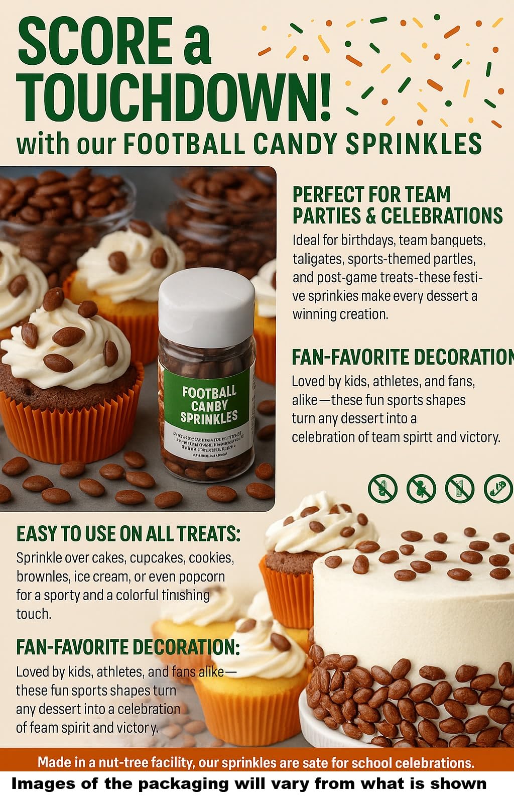 Oasis Supply Sports Ball Sprinkles, Football Shapes - 3 oz