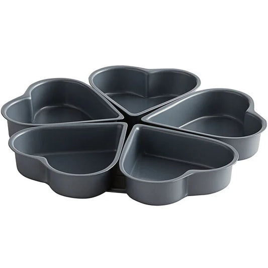 Non-Stick Carbon Steel 5 Mold Heart Shaped Cake Pan, by Fox Run, 8 1/2" x 8 1/2" x 1"