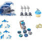 Oasis Supply, 22 Piece SHARK Cake Toppers, Kit #4 Includes 1-Large Shark Pop-Top, 3-Shark Fin Cake Picks, 3-Shark Mouth Cupcake Picks, 8-Jumping Shark Pics, 6-Shark Stickers, & a Happy Birthday Sign