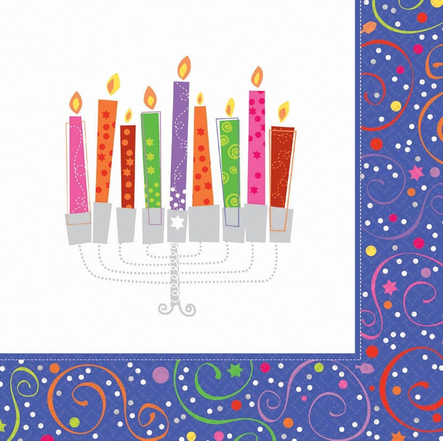 Playful Menorah Celebration Luncheon Napkins Tableware, Purple, Paper 6.5" x 6.5"16-Piece