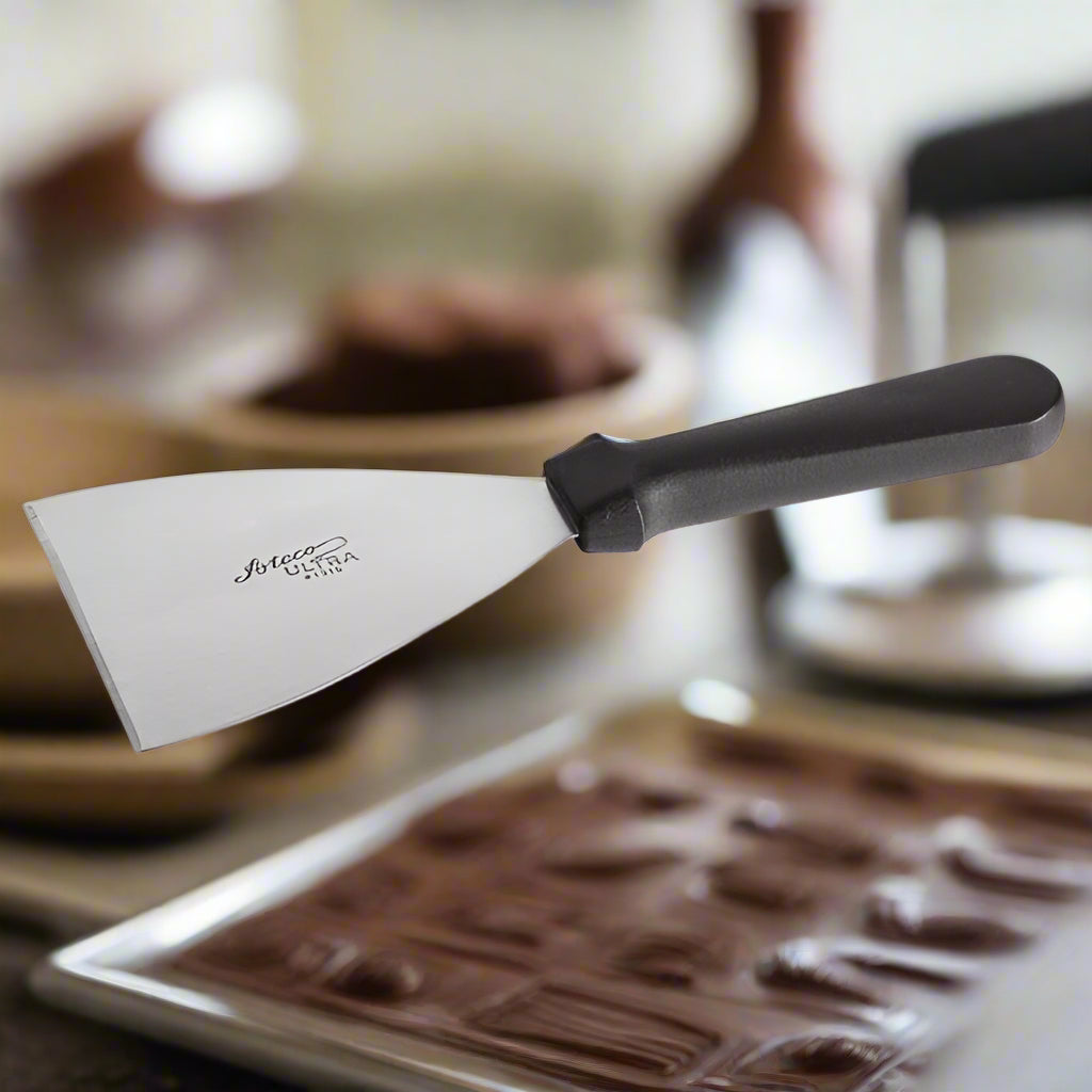 Chocolate Scraper with Plastic Handle, Stainless Steel, 9 3/4" x 4"