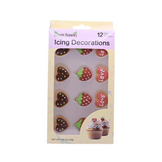 Valentines Cake Decorations (Love, Heart, Strawberry) - Edible Icing Decorations - Valentines Day Candy Hearts and More