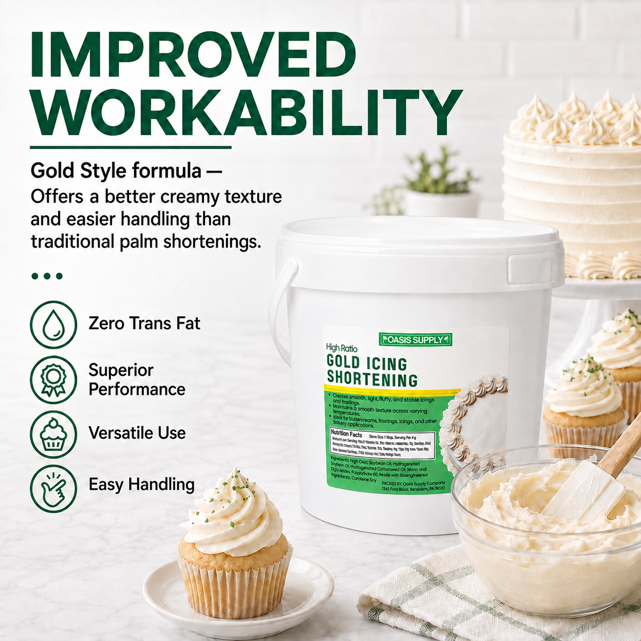 High-Ratio Gold Icing Shortening, Zero Grams Trans Fat per Serving, Premium Bakery Shortening for Buttercream, Frosting and Icing