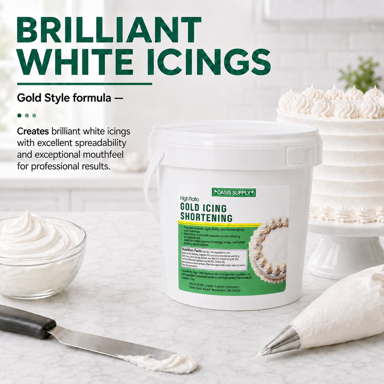 High-Ratio Gold Icing Shortening, Zero Grams Trans Fat per Serving, Premium Bakery Shortening for Buttercream, Frosting and Icing