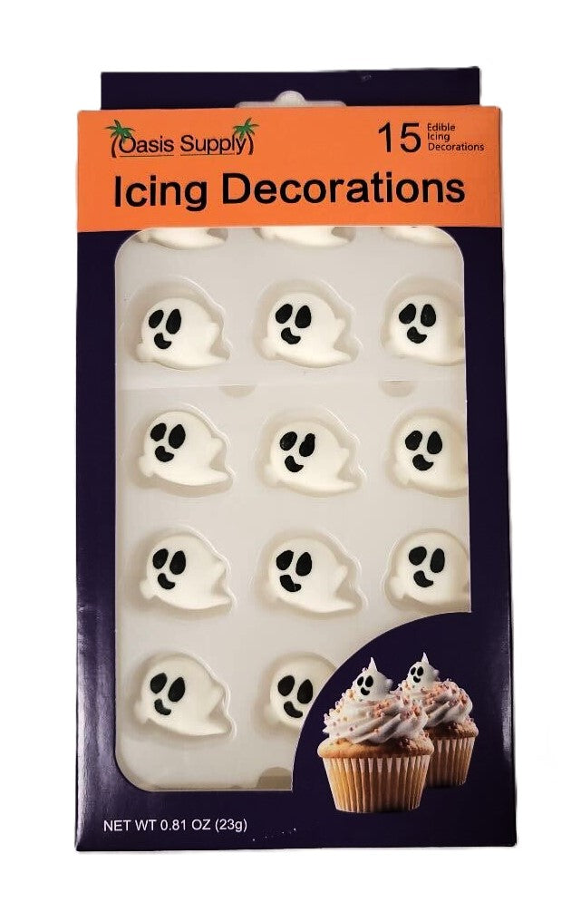 Halloween Edible Cake Decorations - Candy or Cupcake Topper - 15 Count Ghosts