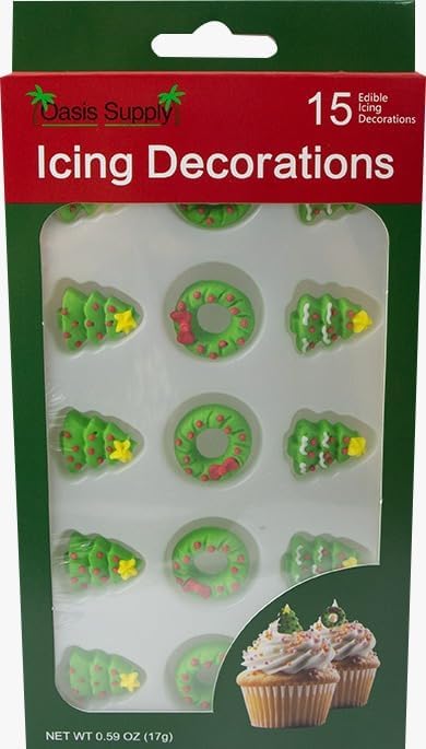 Christmas Edible Cake Decorations - Candy or Cupcake Topper -Christmas Presents, Winter Snowflakes, Trees and Wreaths, 45 Pieces Total