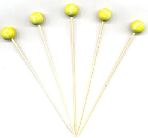 Tennis Ball Bamboo Food / Cocktail Picks, 4 3/4"  - 100 or 1000 count