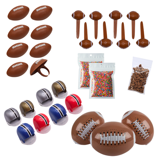 Oasis Supply Football Party Decoration Kit (Available for Pre-Order)- 32 Pieces, Includes 8 Helmets, 8 Football Rings, 8 Football Picks, 1 oz Football Quins and Two 2oz Bags of Team Color Sprinkles