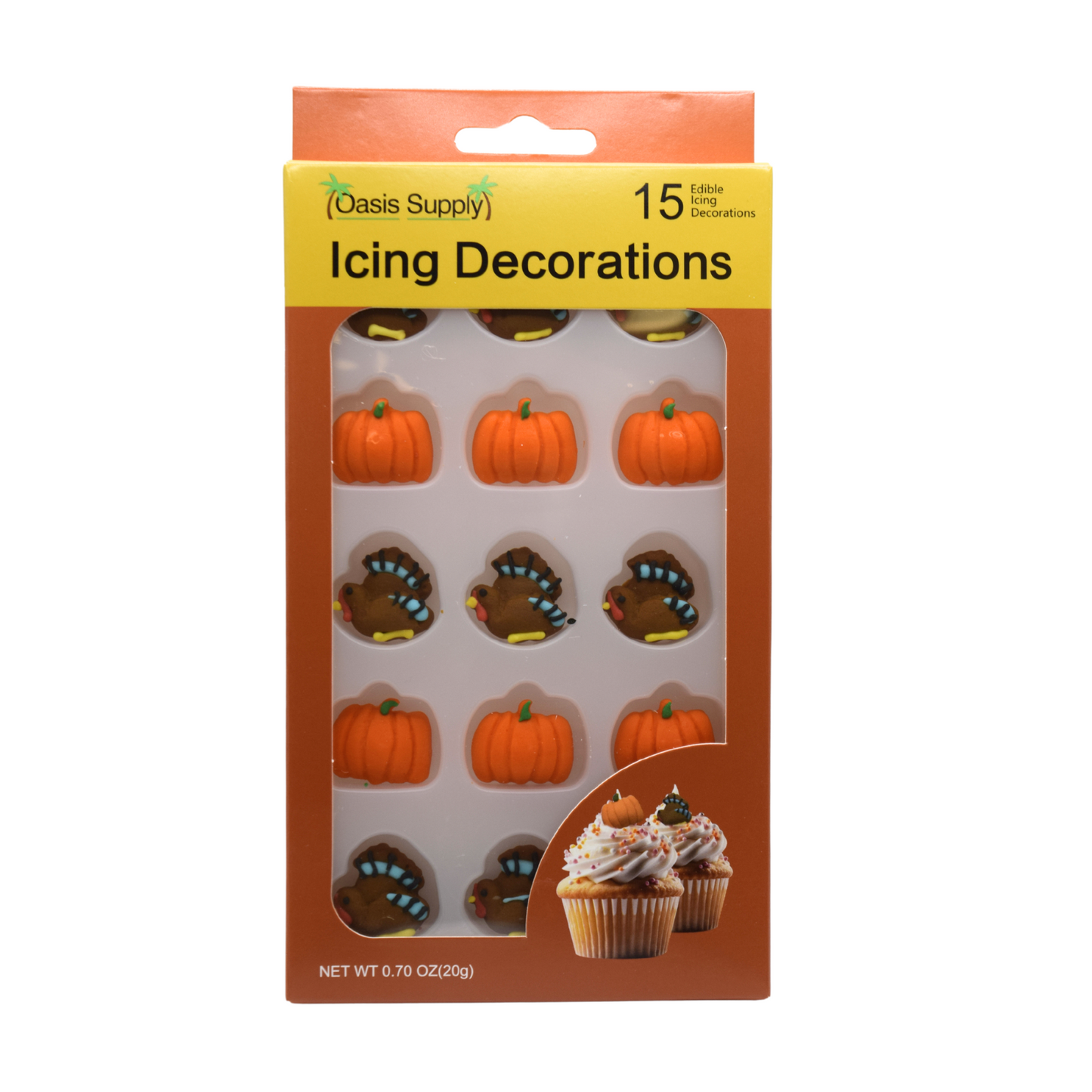 Thanksgiving Fall Edible Cake Decorations - Candy or Cupcake Topper - 15 Count Turkey and Pumpkins