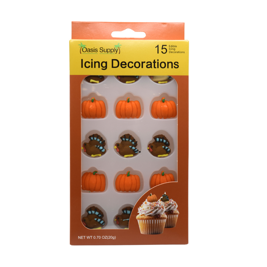 Thanksgiving Fall Edible Cake Decorations - Candy or Cupcake Topper - 15 Count Turkey and Pumpkins