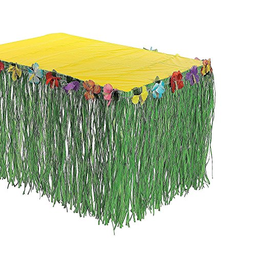 Oasis Supply Hibiscus Hawaiian Luau Table Skirt 9 Ft Green