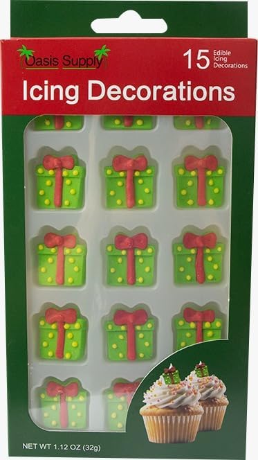 Christmas Edible Cake Decorations - Candy or Cupcake Topper -Christmas Presents, Winter Snowflakes, Trees and Wreaths, 45 Pieces Total