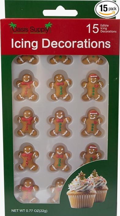 Christmas Edible Cake Decorations - Candy or Cupcake Topper -Gingerbread Man, Santa Face, Trees, Wreaths, Reindeer, & Christmas Boots 60 Pieces Total