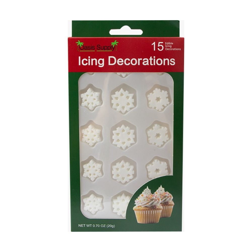 Christmas Holidays Edible Cake Decorations - Candy or Cupcake Topper - 15 Count Snowflake Assortment