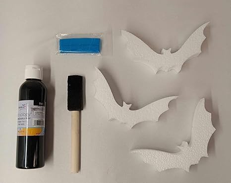 Oasis Supply Halloween Craft Kit & Design Project - EPS Foam Bat Kits w/ 12 Bats, Paint, Paint Brushes, & More - Halloween Decor Kit