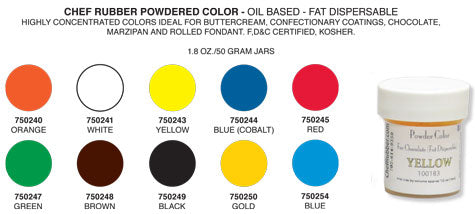 Chef Rubber - Powdered Candy Color - 1.8 oz  -  Four Color Choices