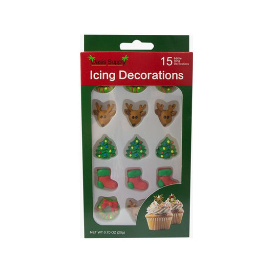 Christmas Holidays Edible Cake Decorations - Candy or Cupcake Topper - 15 Count Tree, Boot, Reindeer, Wreath