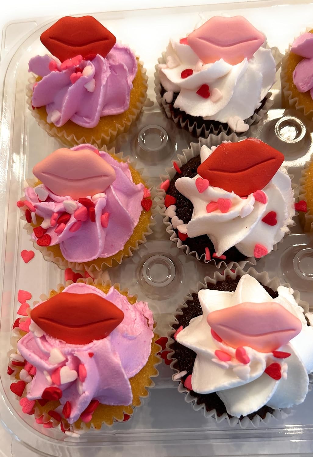 Edible Valentines Cake Decorations (Red & Pink Lips) - Royal Sugar Icing Decorations - Valentine's Sprinkles for Baking