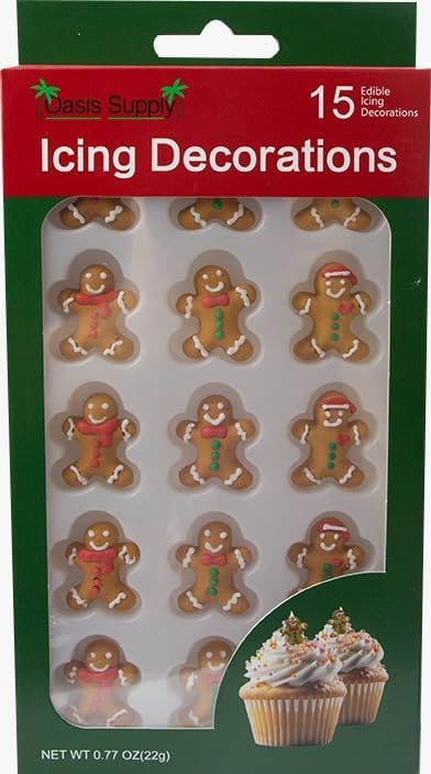 Christmas Edible Cake Decorations - Candy or Cupcake Topper -Gingerbread Man, Santa Face, Trees and Wreaths, 45 Pieces Total