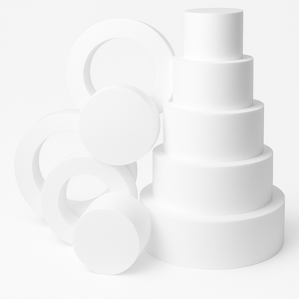 Oasis Supply "Hollow Donut Style EPS Styrofoam Dummy Cake Set - 5" High by 6" 8" 10" 12" 14" -- Stack up to 5 Tiers