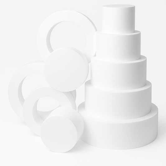 Oasis Supply "Hollow Donut Style EPS Styrofoam Dummy Cake Set - 5" High by 6" 8" 10" 12" 14" -- Stack up to 5 Tiers