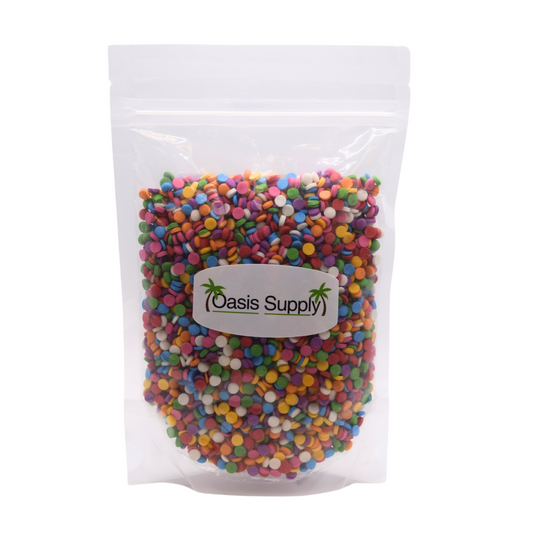 Edible Sequins, 5mm confetti shapes, eight polished colors, 7 ounces