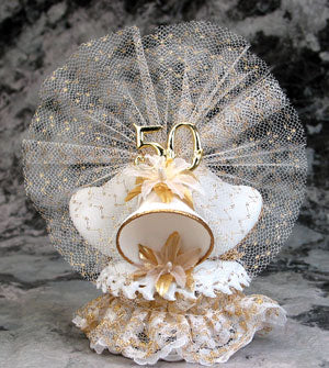 50th Anniversary Sugar Bells D483G, 8 1/2" Cake Top Ornament