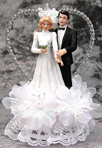 Braided Glass Heart with Porcelain Couple Cake Topper, D972, 7 1/2" High