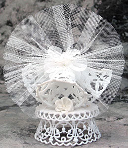 White Lace with Bells Cake Topper - Polybag, 8 1/2" high