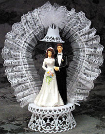 Wedding Cake Topper - E92 - Bride & Groom W/Lace Ruffle, 10 1/2" high