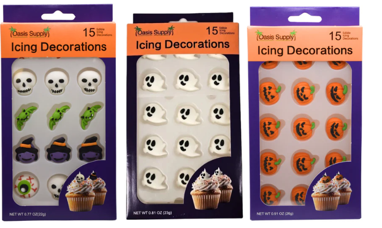 Oasis Supply Halloween Edible Cake Decorations - Candy or Cupcake Topper - 3 packs, assorted. 45 pieces