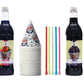 Snow Cone Kit - Bundle of Syrup Bottles, Spoon Straws, Cups - Snow Cone Supplies for Ice Chips, Sodas, & More
