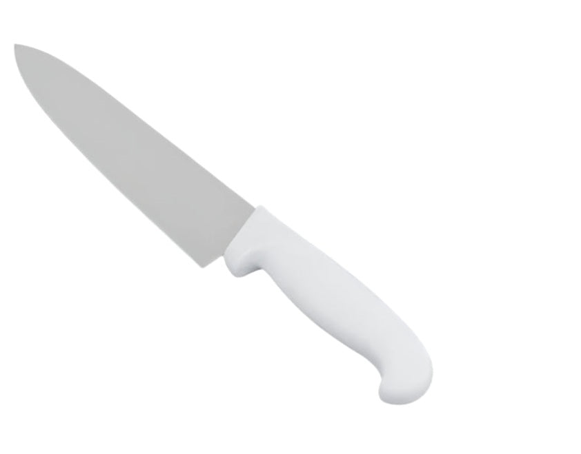 Chef Knife with White Handle, Serrated OR Straight Edge, Choose from 4 Sizes