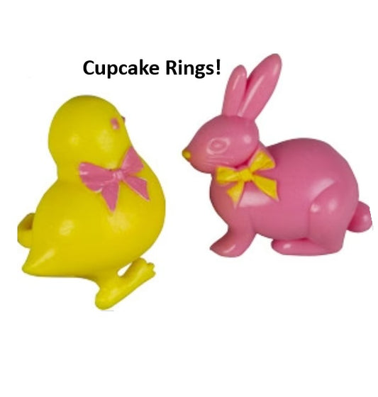 Bunny & Chick 3D Rings - Pink & Yellow Assortment -72 count,  Size 1-1/4"