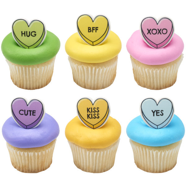 Candy Heart Conversation Cupcake Rings - 24 or 144 pack