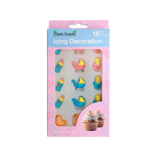 Oasis Supply Baby, Gender Reveal, Baby shower Cake or Cupcake Toppers, 15 Piece Set, Bottle, Carriage, Pacifier, Rubber Ducks