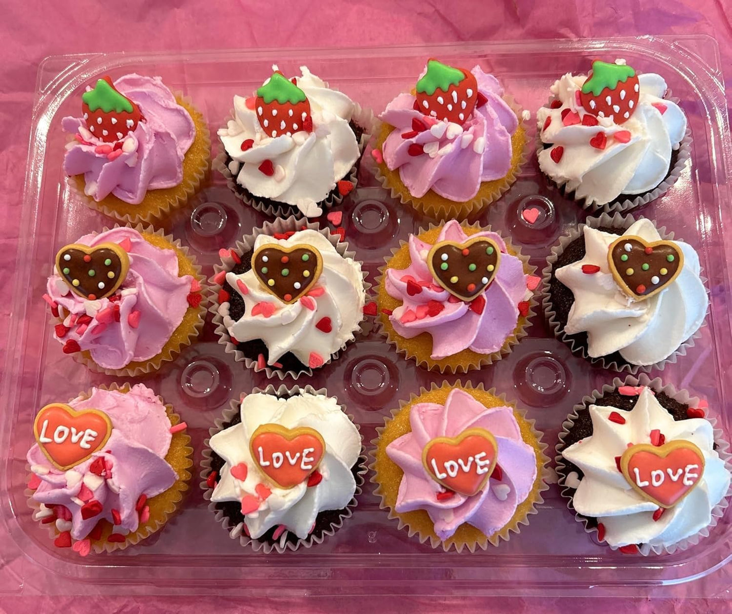 Valentine Cake Decorations - Mother's Day Edible Icing Decorations - Valentine's Day Candy Hearts Topper, Lips, Love, Heart, & Strawberry, 20 count