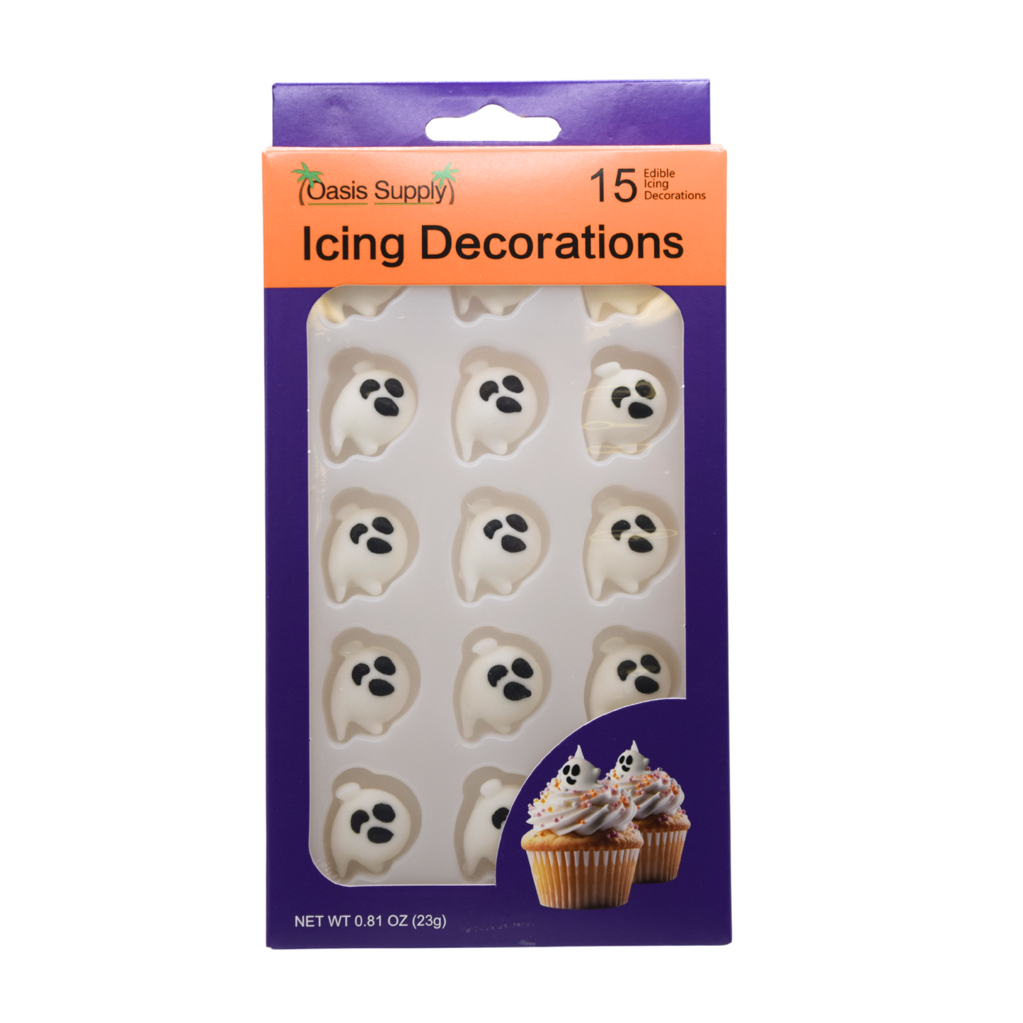 Halloween Edible Cake Decorations - Candy or Cupcake Topper - 15 Count Ghosts