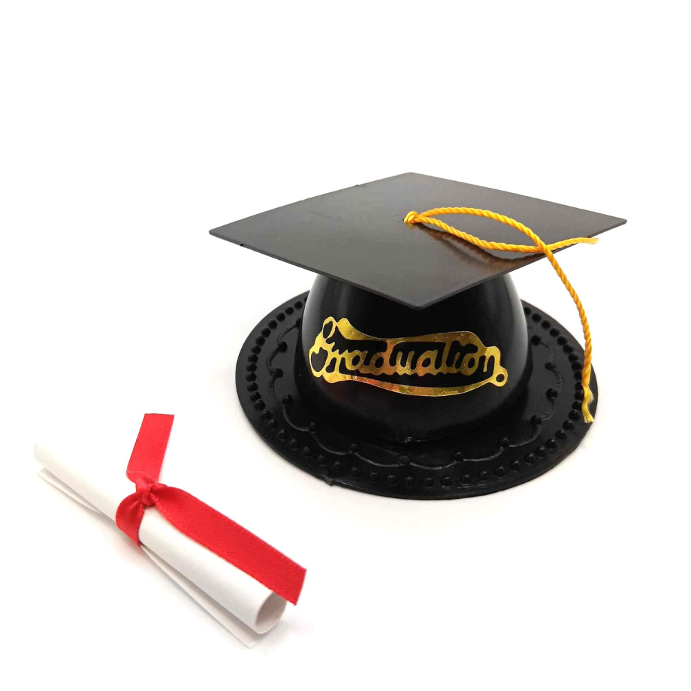 3.5" Graduation Cap Cake Topper with Diploma (Various Colors Available