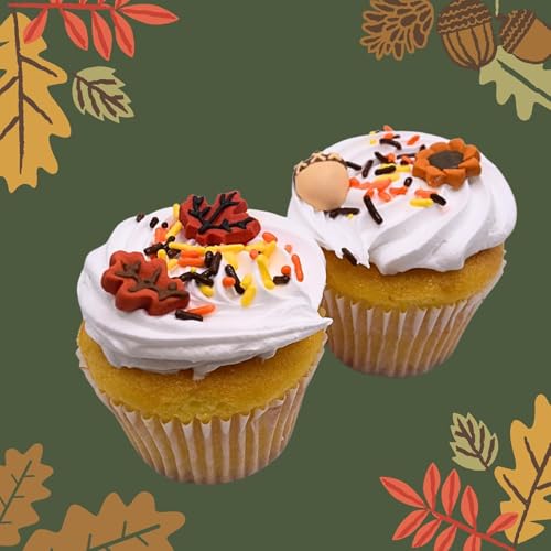 Thanksgiving Fall Edible Cake Decorations - Candy or Cupcake Topper - Assorted Leaves, Acorns, Turkeys, and Pumpkins, 30 Pieces Total