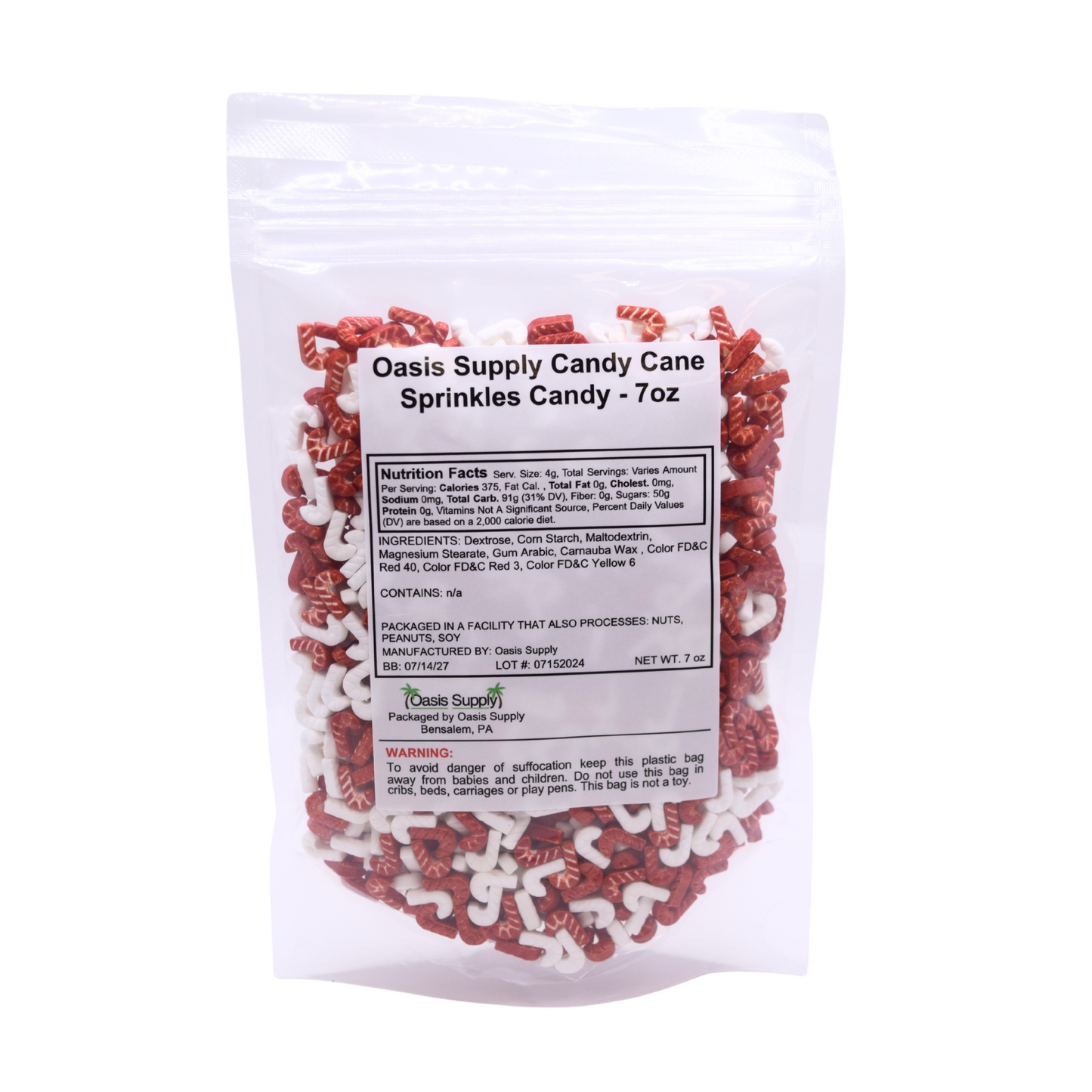 Oasis Supply, Christmas Cake Decorating, Cupcake Sprinkles, Cake Quins, and Edible Toppings, 200g - 7-ounce pouch (Candy Canes)