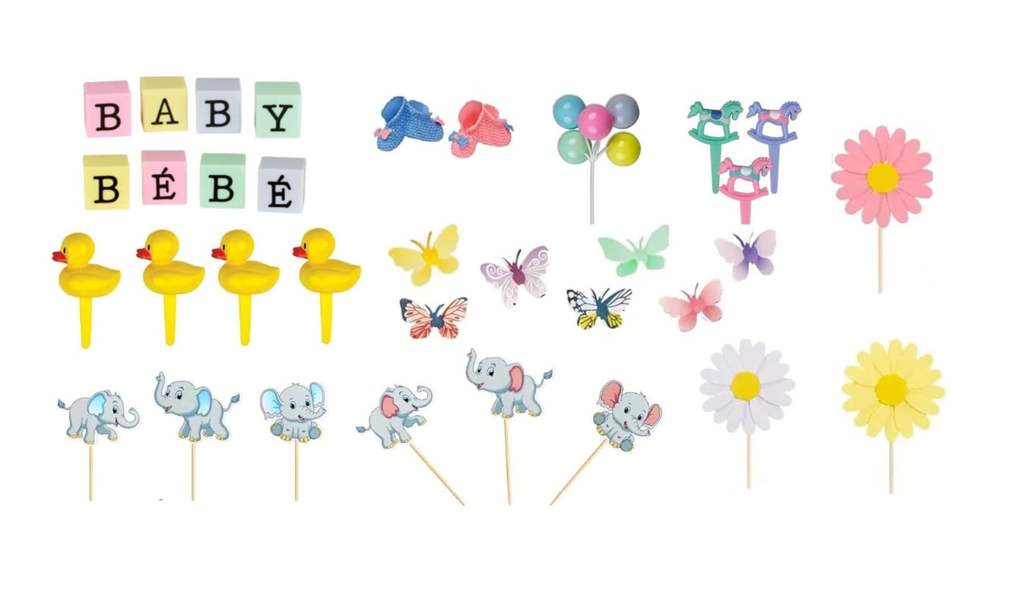 Oasis Supply, Bilingual-Good For English & Spanish- Baby Shower, Deluxe Welcome Baby Cake Topper Kit, 30-piece set, Including "B A B Y" and "B E B E" Baby Blocks