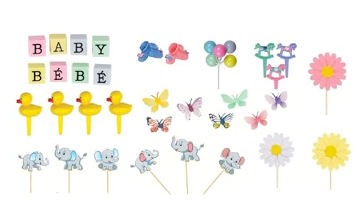 Oasis Supply, Bilingual-Good For English & Spanish- Baby Shower, Deluxe Welcome Baby Cake Topper Kit, 30-piece set, Including "B A B Y" and "B E B E" Baby Blocks