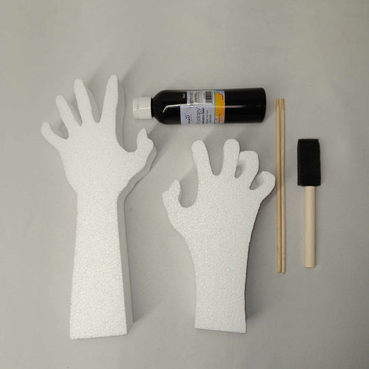 Oasis Supply, Halloween Craft kit and Design Project, EPS Foam Hand Kits - 2 Count, Includes Styrofoam Hands, Dowel Rods, Paints, and Paintbrushes