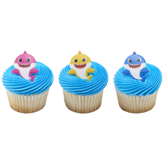 Baby Shark Mommy, Daddy and Baby Cupcake Rings - 12 or 72 ct